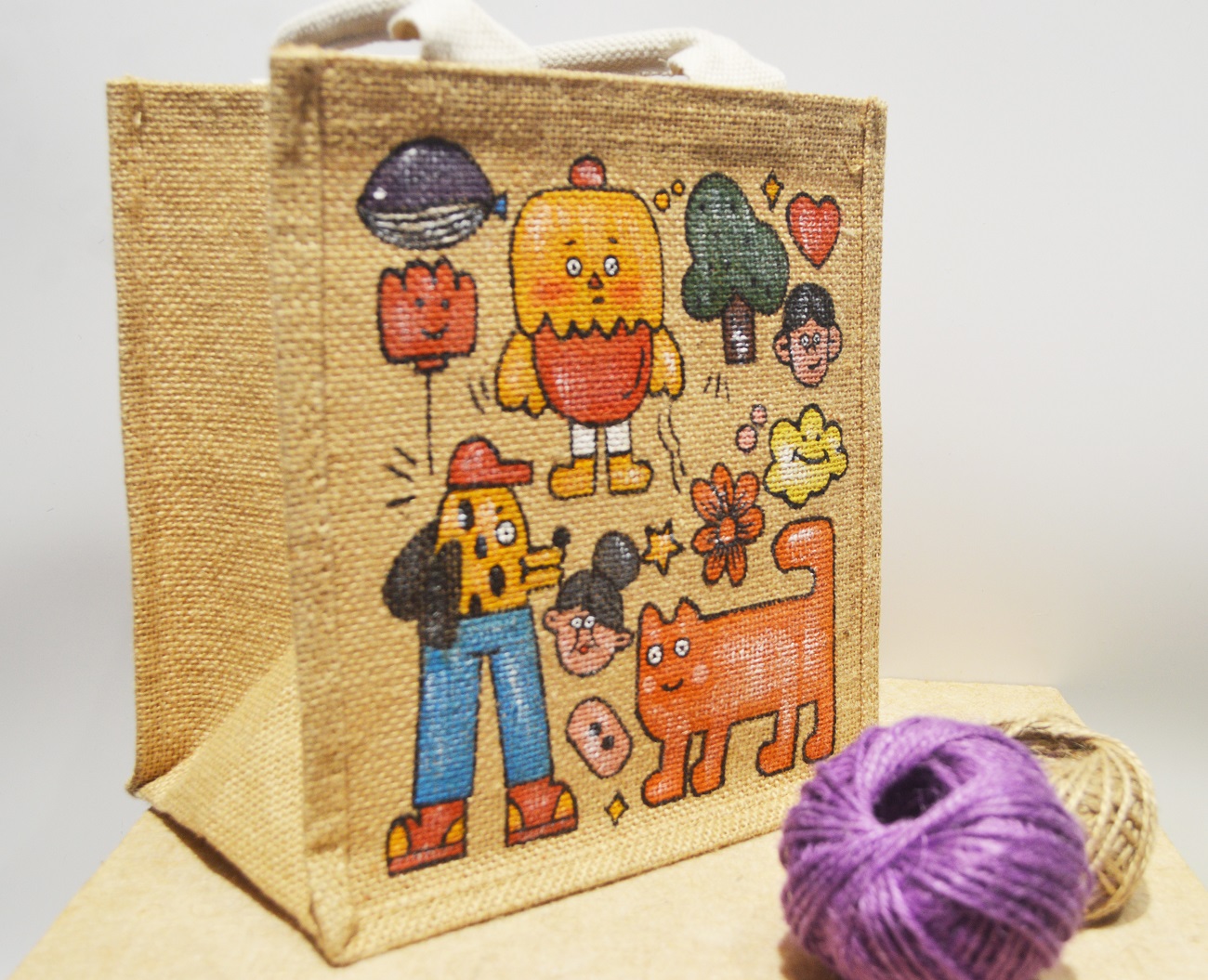 Hand-painted cartoon handbag